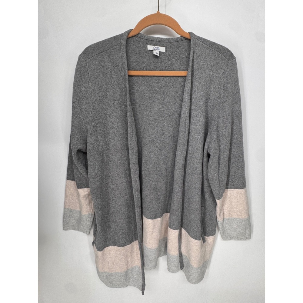 Croft & Barrow Cardigan Womens XL Grey Colorblock Open Front Long Sleeve Cotton